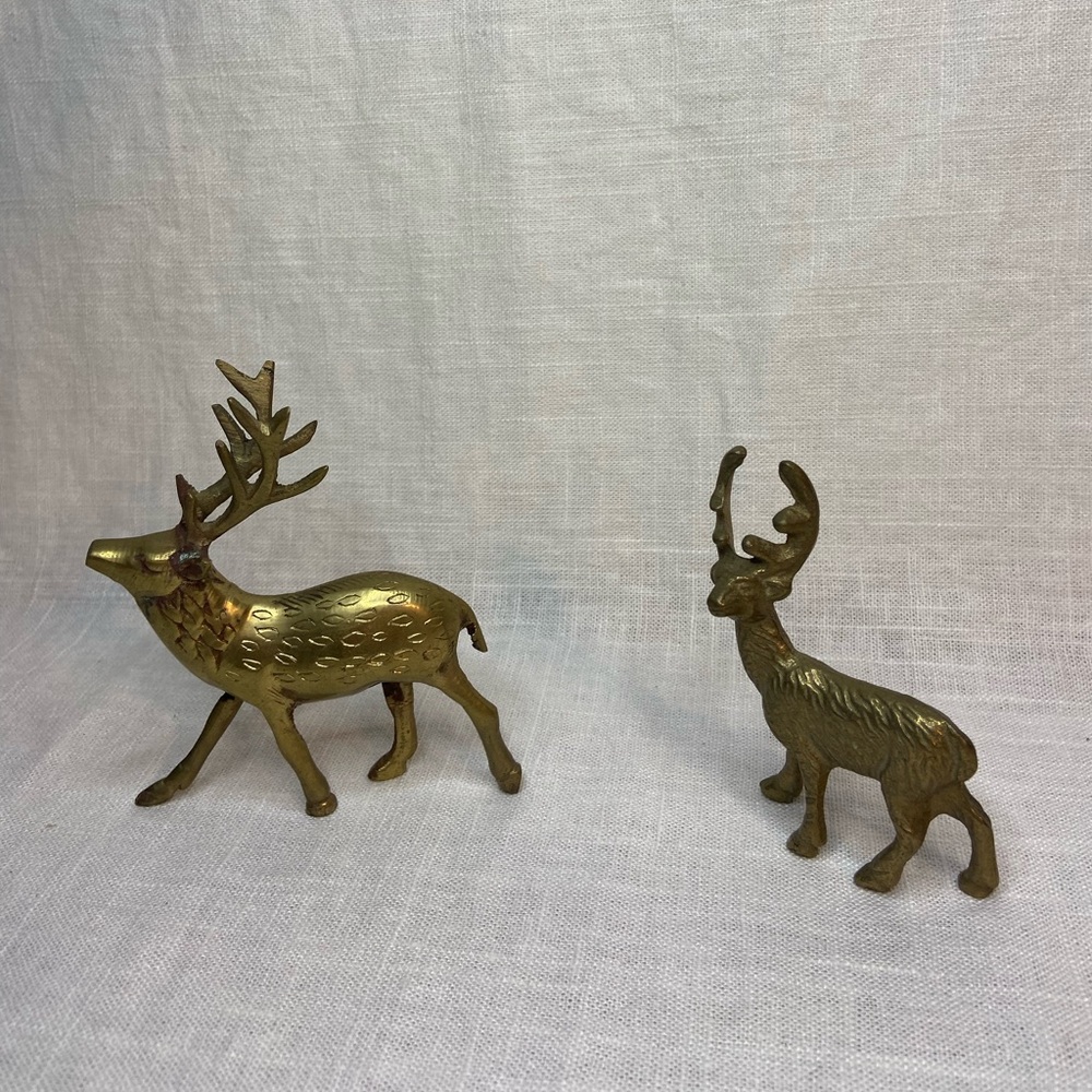 Vintage Brass Deer Figurine Statues (4) Bucks Reindeer Textured LOT SET OF 4 - Picture 3 of 14